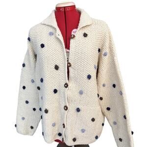 Pachamama Handknit Wool Polka Dot Cardigan Cream M (153_CL)
